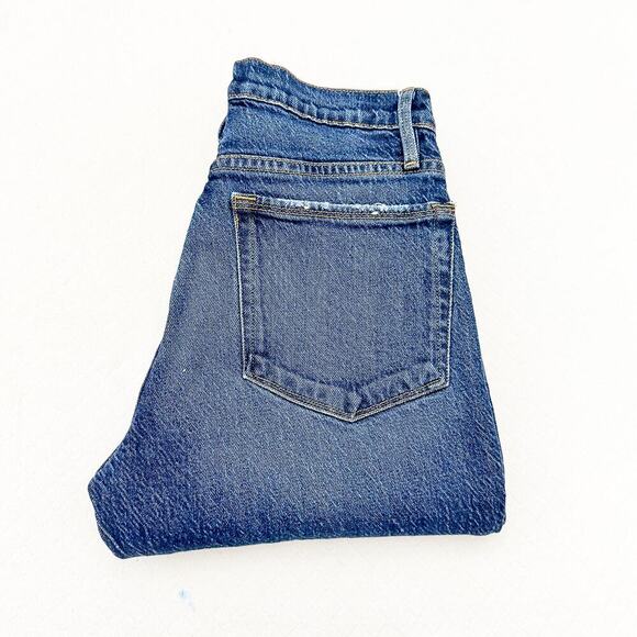 Frame Le Nouveau Straight Dark Wash Denim Jeans Raw Hem LNSL14 Size 26 - Picture 1 of 8